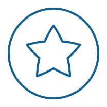Blue outlined star inside a circle on a black background.