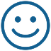 Simple blue smiley face icon on a transparent background.