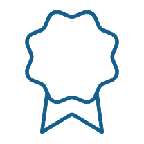 Blue outline of a star-shaped award ribbon on a black background.