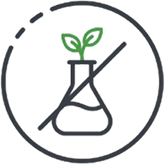 Illustration of a flask with a plant inside, crossed out in a circle.