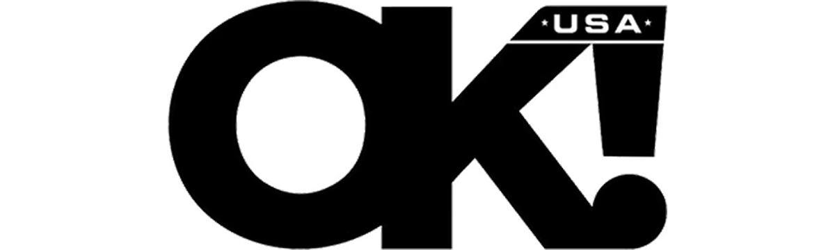 Black 'OK! USA' logo on a transparent background.