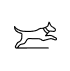 Outline of a dog running inside a circle.