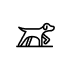 Simple line drawing of a dog in a circle.