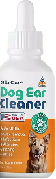 Bottle of dog ear cleaner with a dog image on the label.