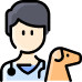 Illustration of a veterinarian with a stethoscope and a dog.