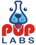 Logo with a blue dog's face and the text 'Pup Labs'.