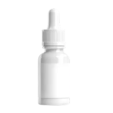 A small, plain white dropper bottle with a blank label, shown against a white background.