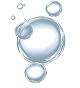 An illustration of several clear, blue-tinted bubbles of various sizes against a white background.