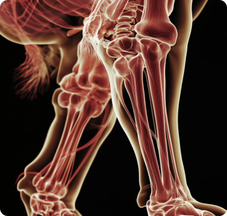 X-ray image of animal leg bones and joints.