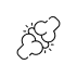 Simple line drawing of two clouds colliding with sparkles.