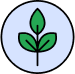 Simple illustration of a green plant with two leaves in a circle.