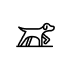 Simple line drawing of a dog in a circle.