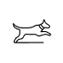 Simple line drawing of a dog running inside a circle.