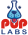 Cartoon blue dog wearing a red shirt with 'Labs' text.