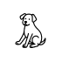 Simple black and white line drawing of a sitting dog.
