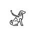 Simple line drawing of a dog sitting with a raised tail.