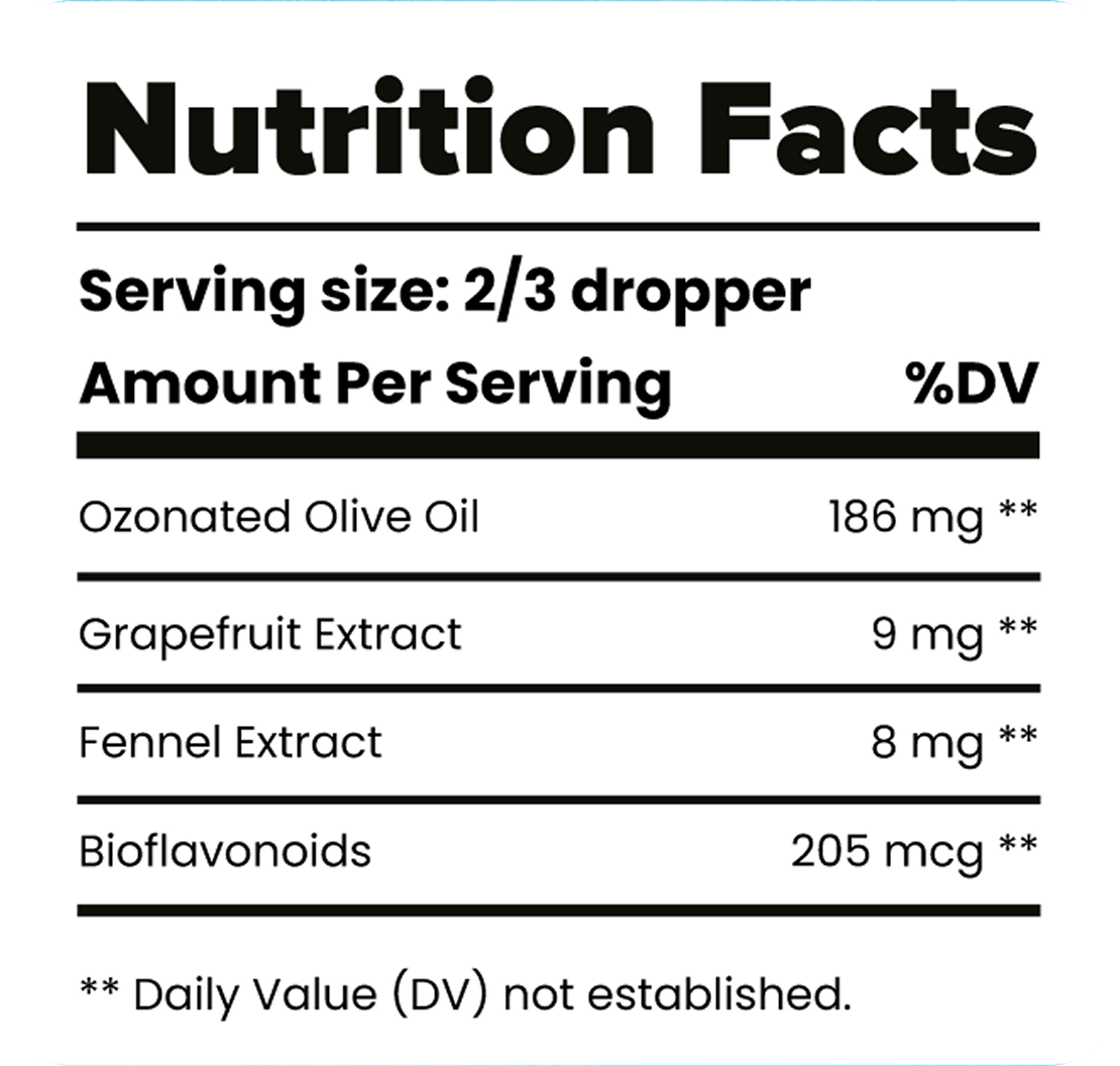 Nutrition facts label with ingredient amounts and serving size.