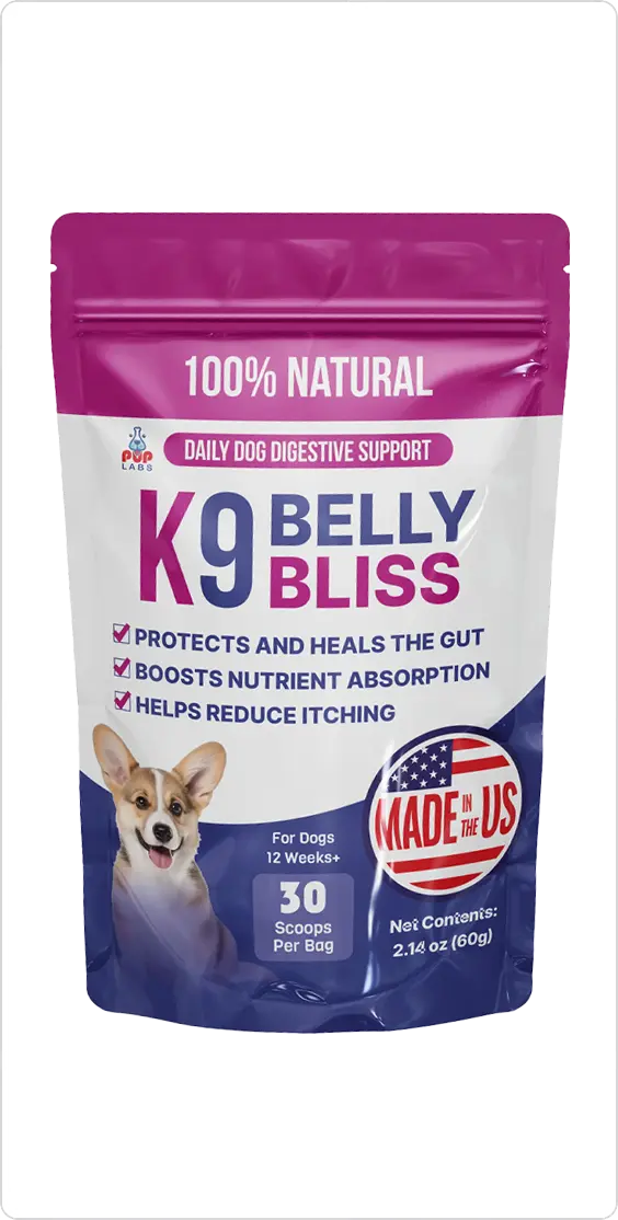 Package of K9 Belly Bliss dog digestive support supplement.