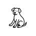 Simple black and white line drawing of a sitting dog.