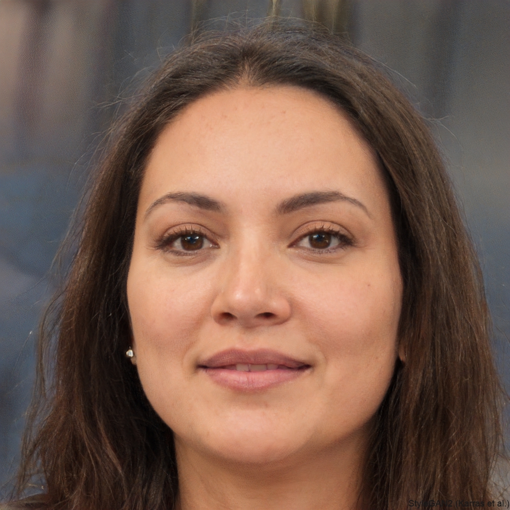 A headshot of a woman with long dark hair and brown eyes, looking directly at the camera.