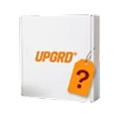A white box with the word UPGRD and an orange tag with a question mark.