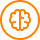 An orange icon of a stylized brain inside a circle.