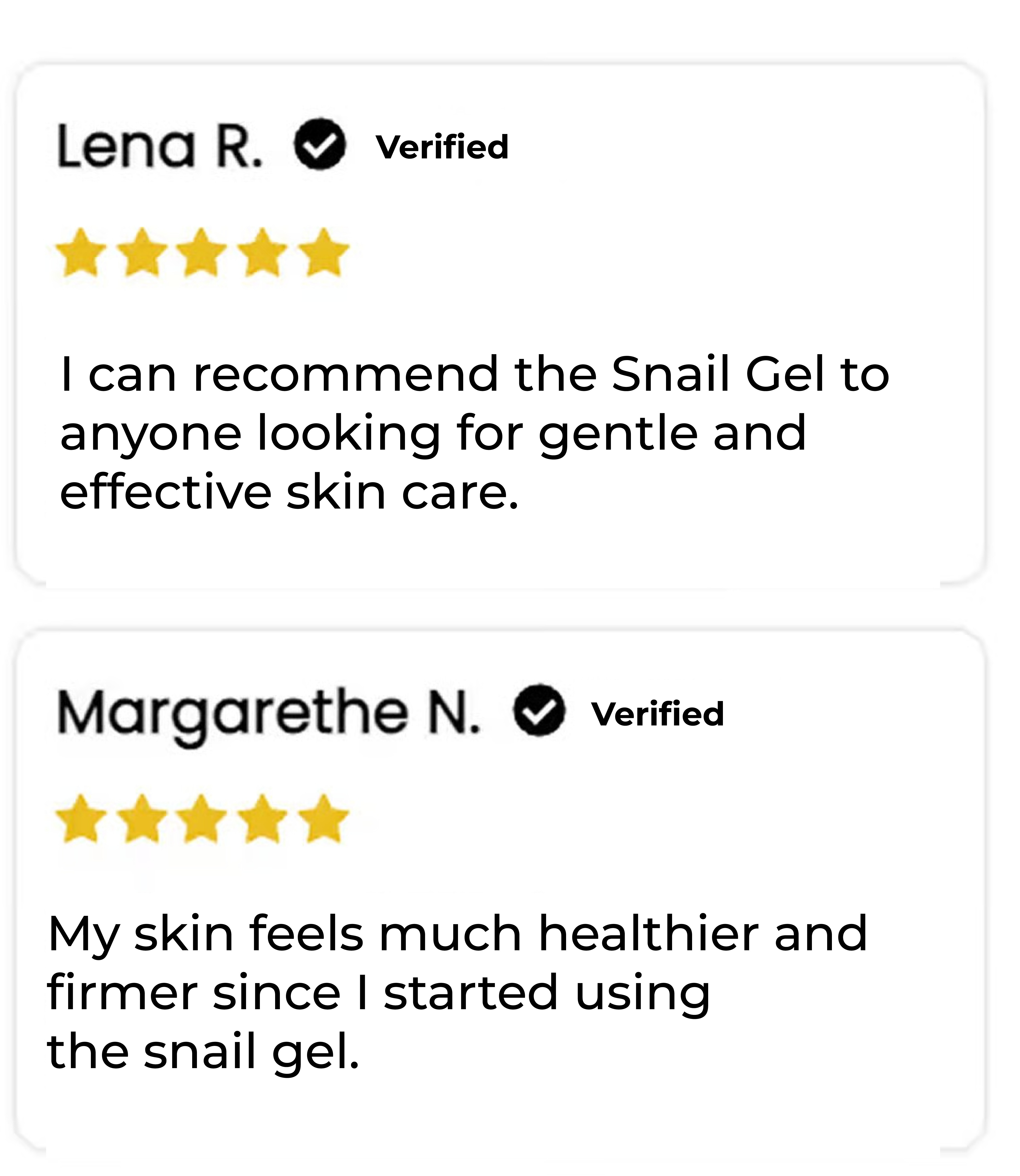 Two verified five-star reviews for a skincare product.