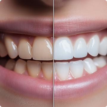 Before and after teeth whitening comparison.