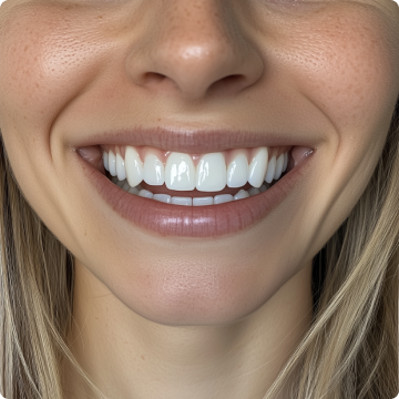 A person smiling with visible, clean teeth.
