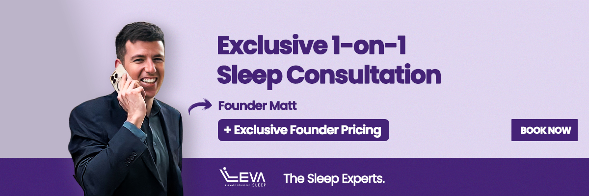 Man in a suit talking on a phone with text about sleep consultation.