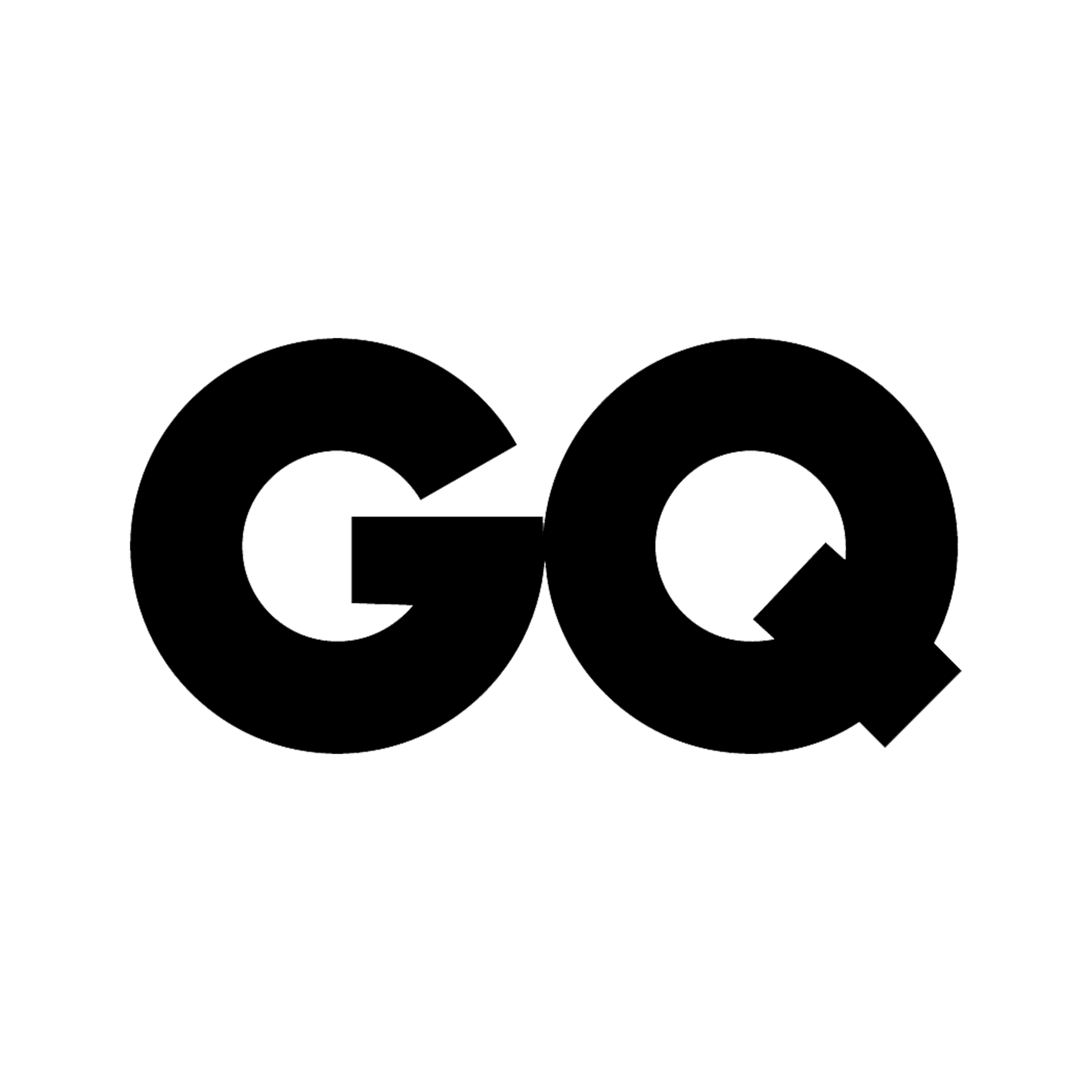 Black 'GQ' logo on a transparent background.