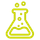 A glowing yellow-green line icon of a chemical flask with a bubbling liquid.