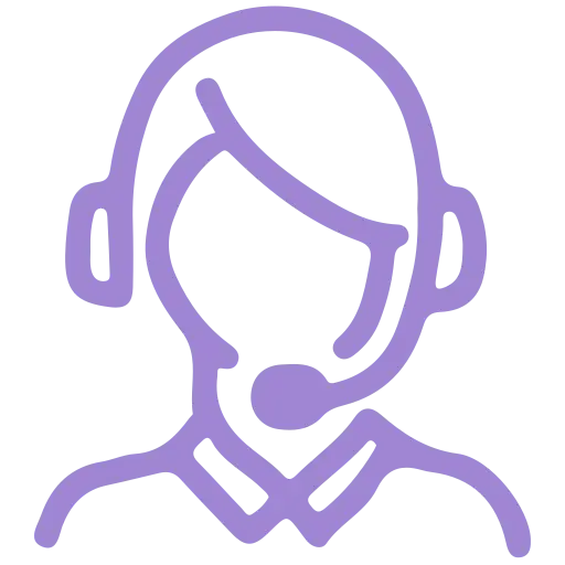 A purple line-art icon of a person wearing a headset with a microphone on a green background.