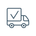 A line icon of a delivery truck with a checkmark on its side.