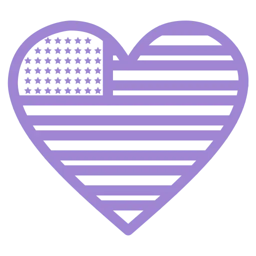 A purple heart-shaped outline with a stars and stripes design reminiscent of the American flag inside it.