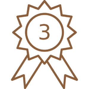 A line drawing icon of a third-place award ribbon on a green background.
