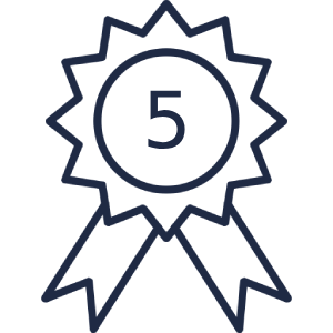 A line drawing icon of an award ribbon with the number 5 in the center.