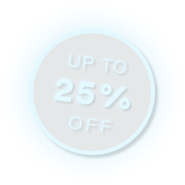 A circular badge with 'Up to 25% Off' text.