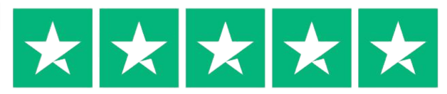 Five green stars, each with a cut-out design, on a white background.