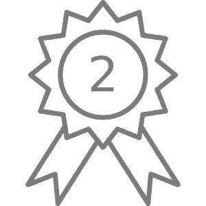 A gray line drawing of a second-place award ribbon on a green background.