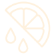 A light-colored icon of a citrus slice with two drops of juice falling from it.