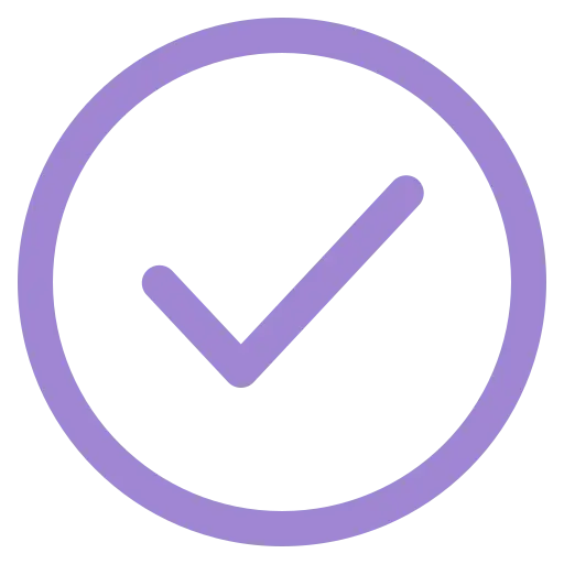 A purple checkmark icon inside a circle on a green background.