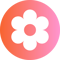A white six-petaled flower icon on a circular pink and orange gradient background.