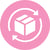 White box with arrows, on pink circular background.