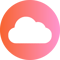 A white cloud icon on a circular background with a pink and orange gradient.