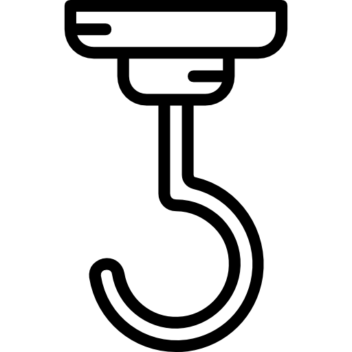 Black and white line drawing of a hook.