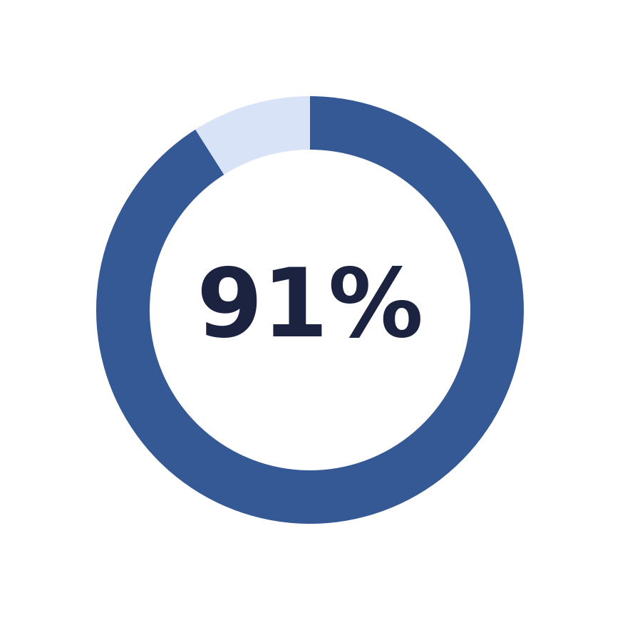 Blue circular chart showing 91% in the center.