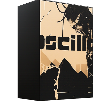 Stylized box with abstract art and partial text 'oscill'.