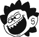 Black and white cartoon monkey with a mischievous grin.