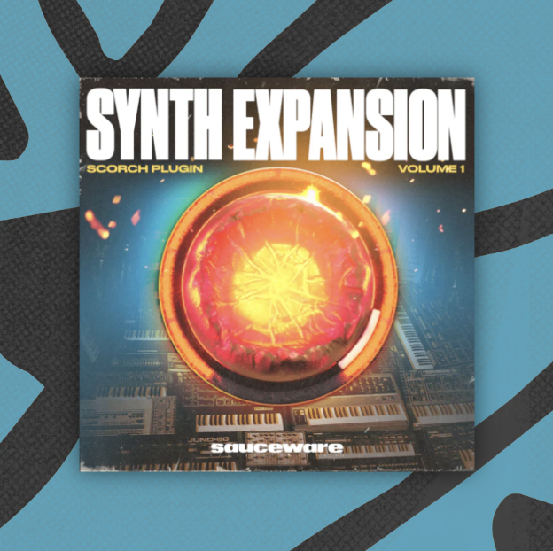 Album cover with fiery orb and text 'Synth Expansion'.